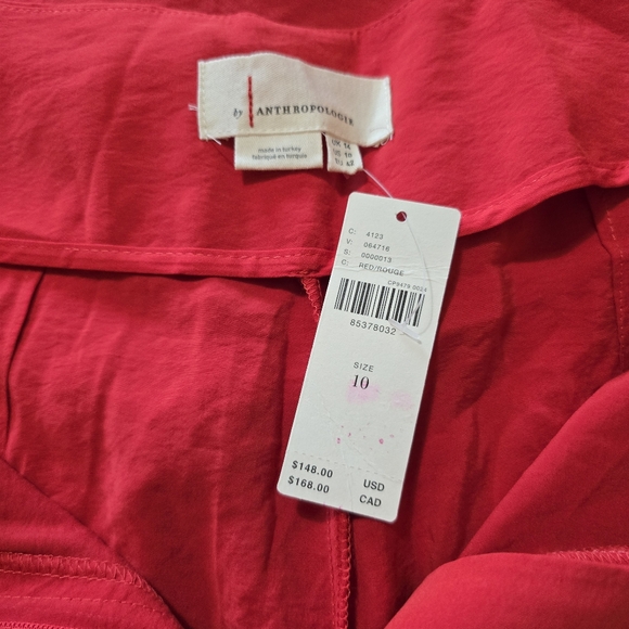 Anthropologie Red Size 10 New Wide Leg Pleated Dress Pants Pockets - Picture 6 of 9